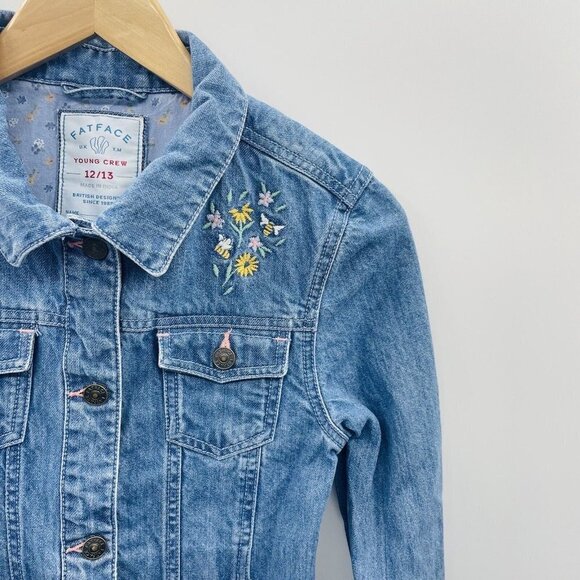 Fat Face Young Crew Youth Girls 12/13 Floral Honeybee Embroidered Denim Jacket - Picture 2 of 7